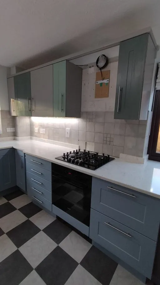 Blue-grey shaker kitchen in Denmead PO7, Hampshire before respraying