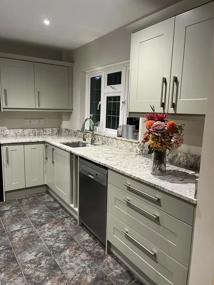 Kitchen in Twyford SO21, Hampshire resprayed soft sage grey by Kitchen Decorators