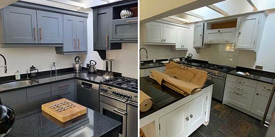 Kitchen Respray Winchester, Hampshire SO21 Farrow & Ball Jewls 3 & Off Black Respraying Cabinet Painting painters resprayers