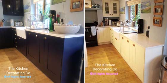 Kitchen Respray Winchester, Hampshire SO21 Colour Little Greenes Docks Blue Respraying Cabinet Painting painters resprayers