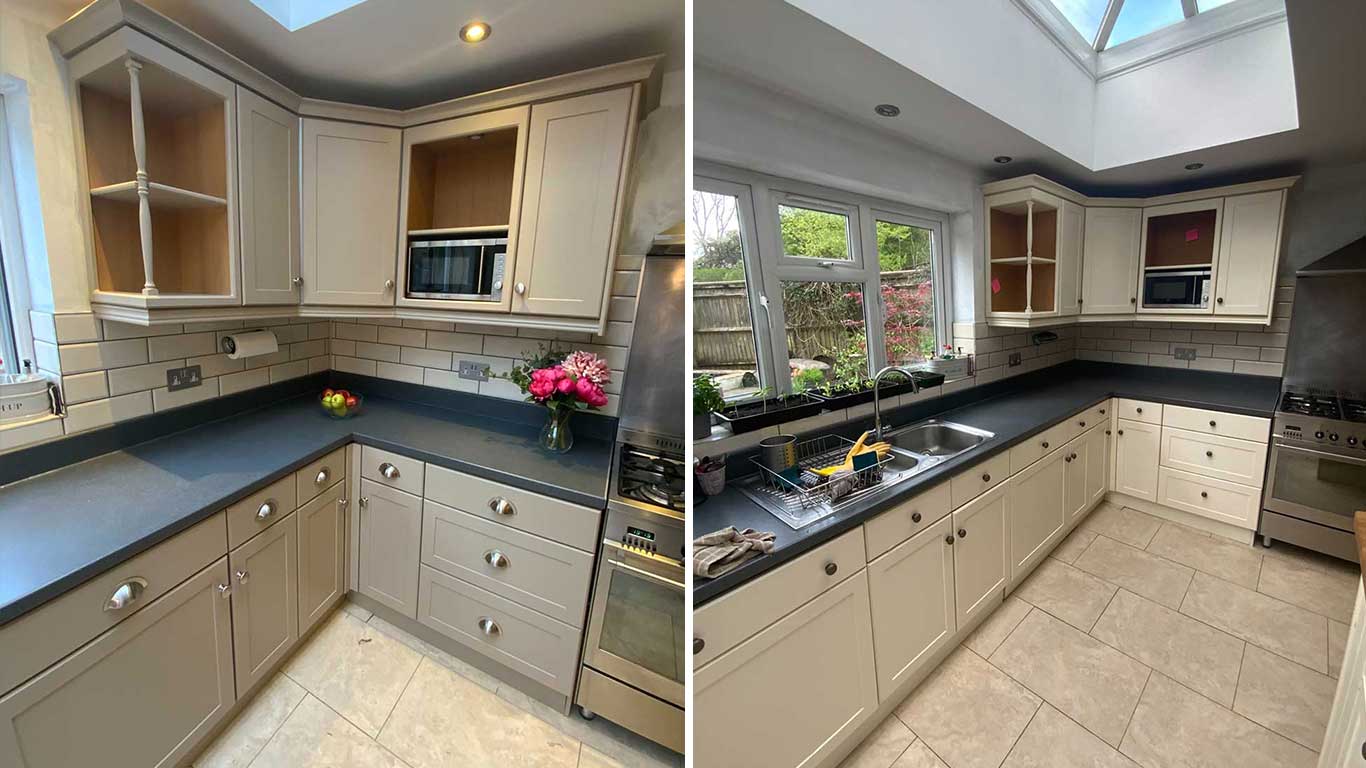 Kitchen Respray Romsey SO51 Hampshire Colour Farrow and Ball London Stone Respraying Cabinet Painting painters
