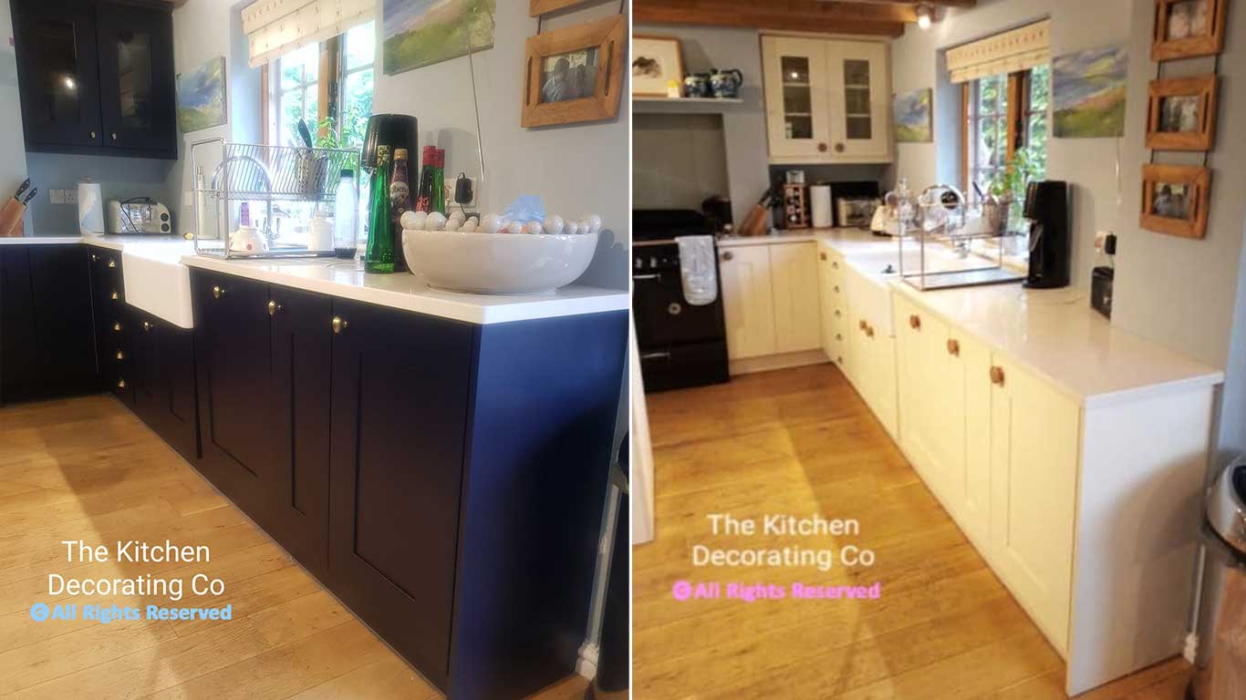 Kitchen Respray Winchester, Hampshire SO21 Colour Little Greenes Docks Blue Respraying Cabinet Painting painters resprayers